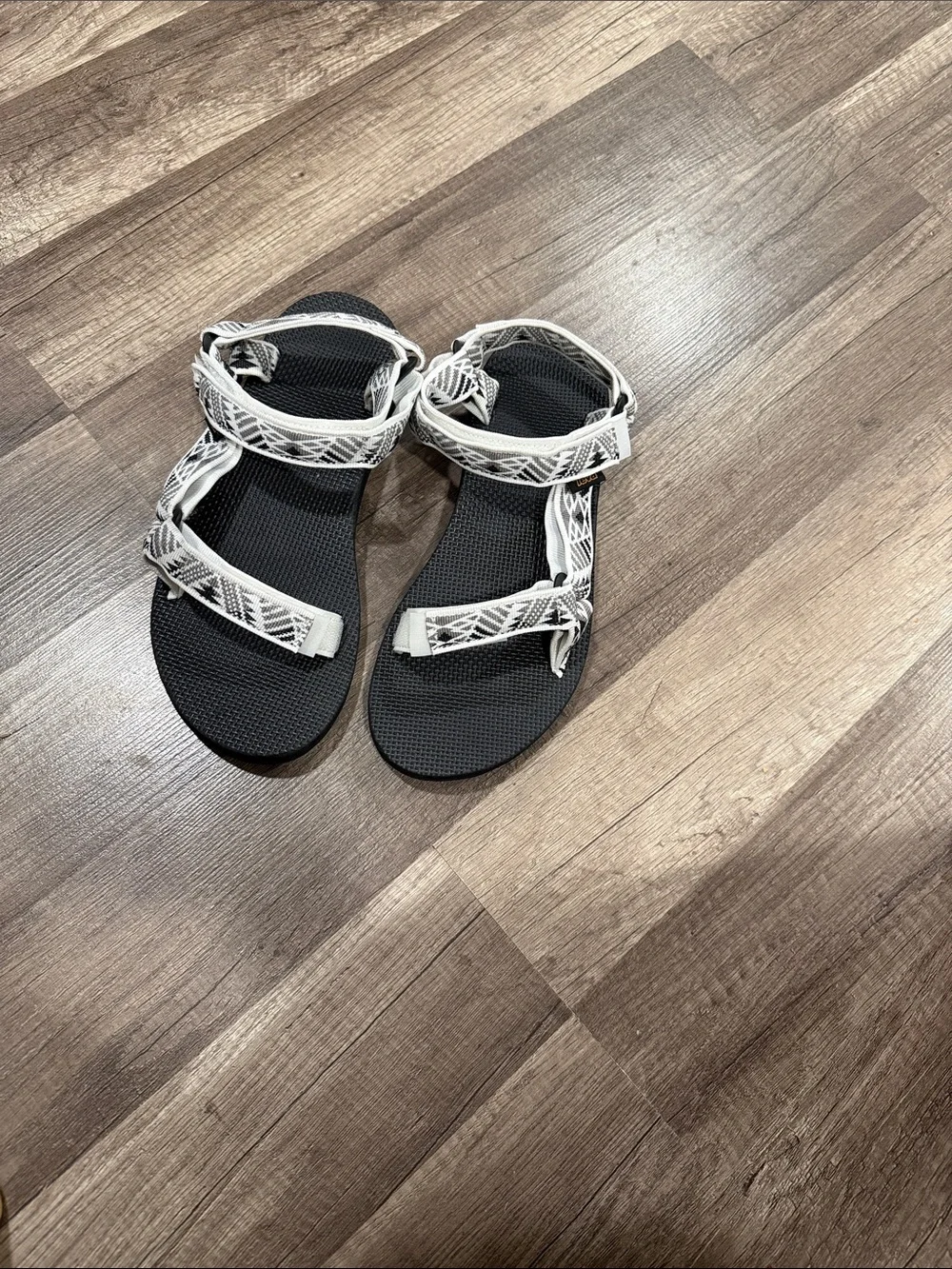 Teva Women's Black Sandals with White Patterned Straps